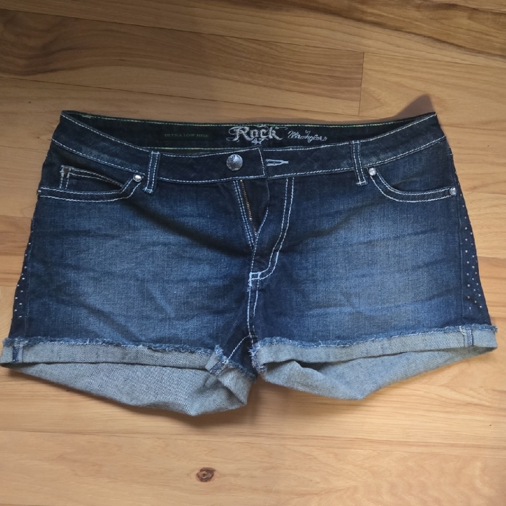 Rock 47 Ultra Low Rise Blue Denim Shorts